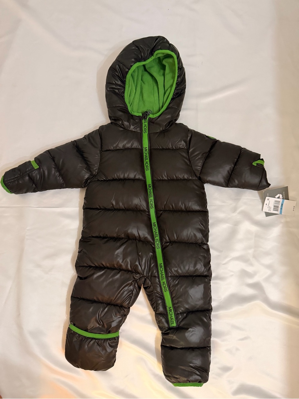 Michael Kors Black Puffer One-Piece with Green Trim